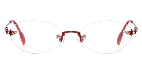 Red Oval Classic Rimless Metal Small Glasses For Female From Wherelight