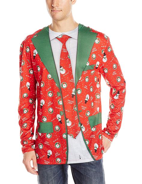 Gilbins Mens Holiday Long Sleeve T Shirt Red Xmas Suit And Tie Medium