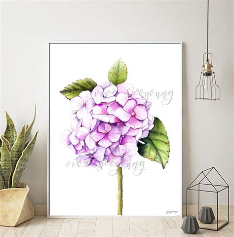 Pink Hydrangea Watercolor Painting Printablefloral Etsy