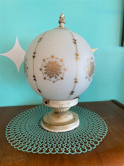 Vintage Glass Globe Light Fixture White Painted Gold Hearts Designs Etsy