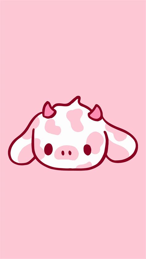 Download Strawberry Cow Cute Pink Horns Wallpaper