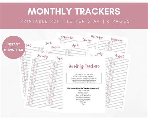 Monthly Trackers Printable Gratitude Tracker Weight Loss Etsy España