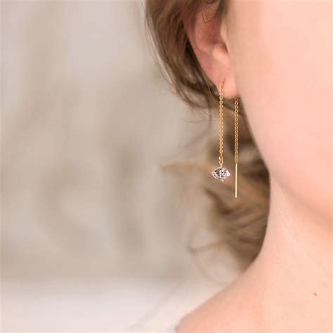 Raw Diamond Bridesmaid Earrings Dainty Stone Drop Threaders Etsy
