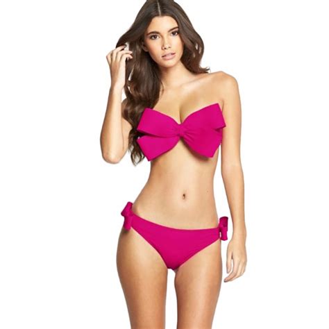 buy women bikini summer sexy solid swimwear big bow bandeau beach wear halter