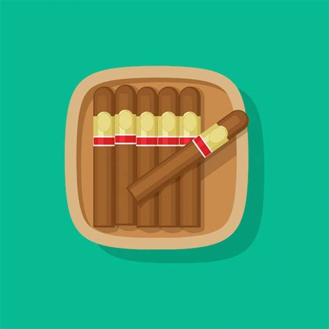 Сигара кубинская деревянная коробка или значок дела плоский дизайн мультяшный клипарт Премиум