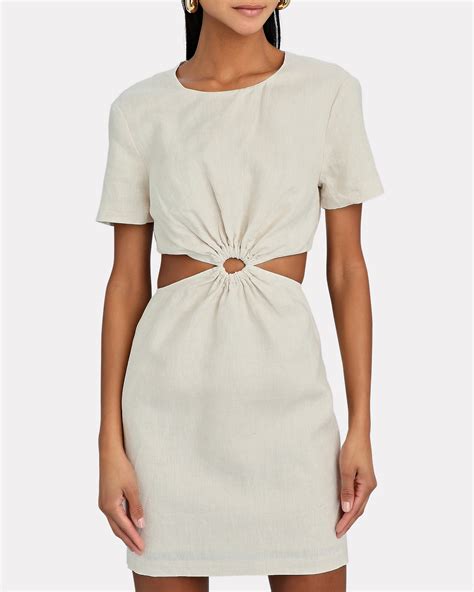 Staud Epona Cut Out Linen Mini Dress In Beige Intermix®