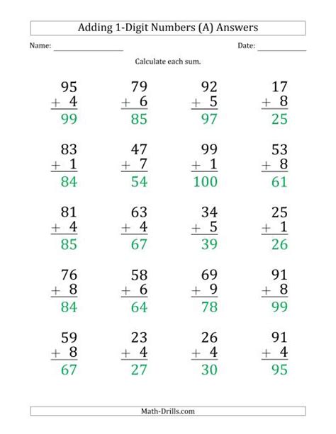 Large Print 2 Digit Plus 1 Digit Addition With Some Regrouping All