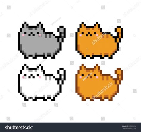 Cute Kitten Domestic Pet Pixel Art Set Royalty Free Stock Vector