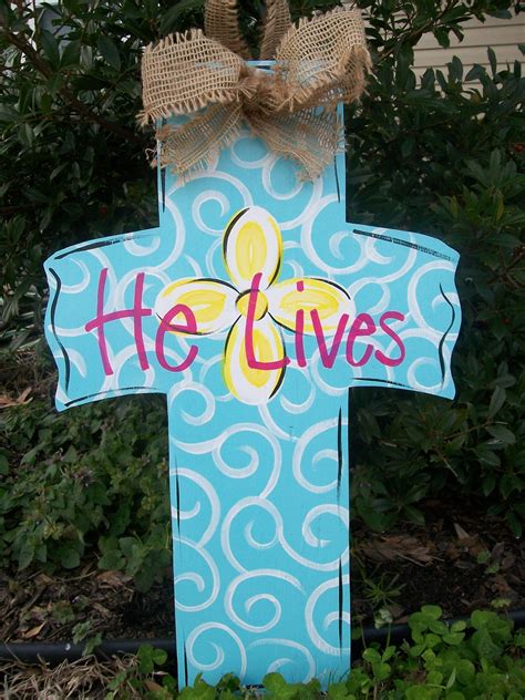 About 0% of these are plastic cards. Spring Easter Cross door hanger. Approx. 24" tall. "He ...
