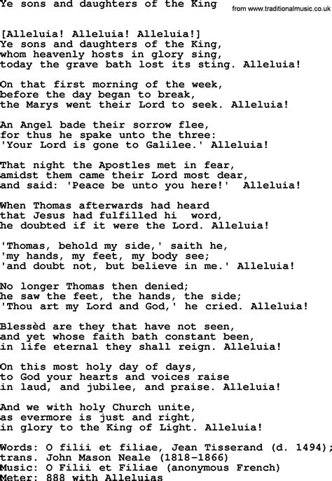 Holy Week Hymns Song Ye Sons And Babes Of The King Lyrics Midi Music And PDF