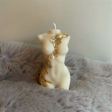 sculpture female body candle with gold leaf design etsy