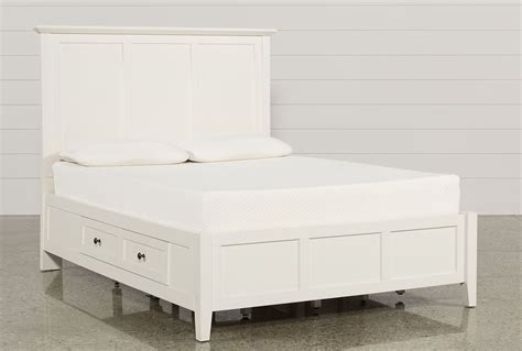 Queen size platform bed in gray polyester blend fabric with diamond button tufted nailhead trim headboard and 2 storage drawers to conveniently store transform your bedroom with this stylish platform bed with cushioned headboard and storage ottoman by zinus. Copenhagen White Queen Storage Bed - Living Spaces