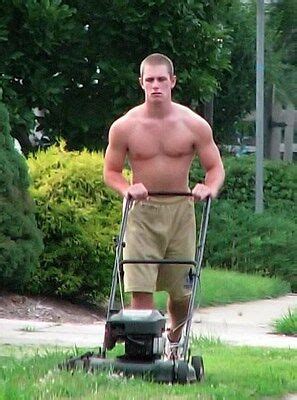 Shirtless Male Muscle Lawn Care Boy Mowing Hot Summer Hunk Photo X My