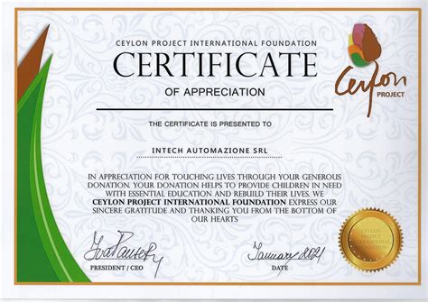 Intech Donation Certificate Intech Network
