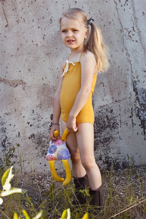 Baby Girl Deep Yellow Retro Style Swimsuit With Cream White Bow Vintage