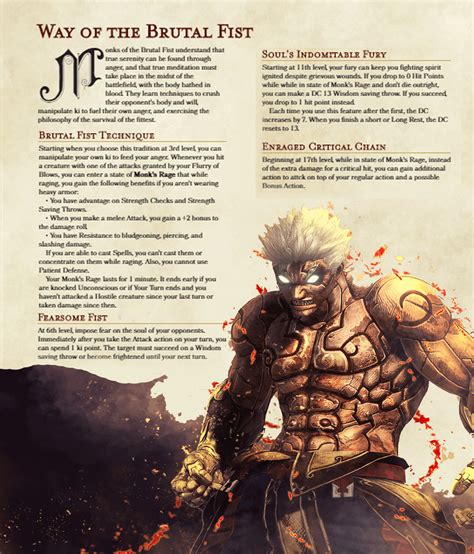 Monastic Tradition Way Of The Brutal Fist Dndhomebrew