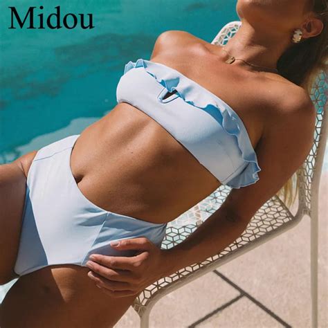 Aliexpress Com Buy Midou Sexy Lovely Ruffle High Waist Bikini Set