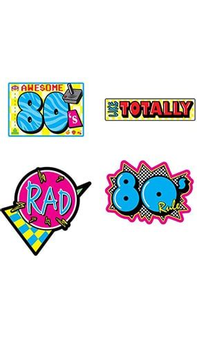 Awesome Retro 80s Decorative Cutouts Pack Of 4 Partyrama