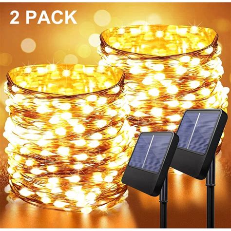 Anpro 2 Pack Outdoor Solar String Lights 33ft 100 Led Copper Wire
