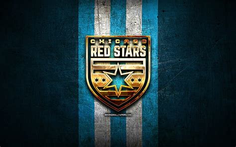 Chicago Red Stars Fc Golden Logo Nwsl Blue Metal Background