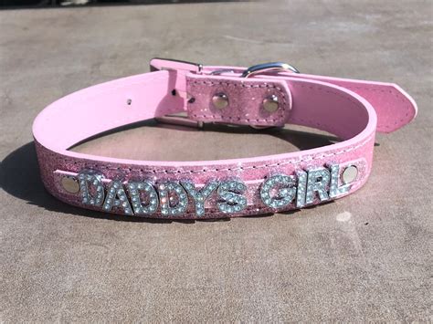 Daddys Girl Rhinestone Choker Sparkly Pink Vegan Leather Bdsm Collar For Daddys Little Cumslut