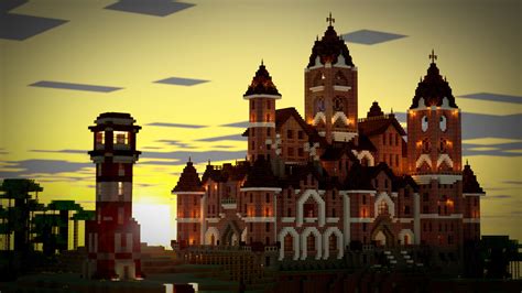 Fond Décran Minecraft Château Minecraft Et Son Phare