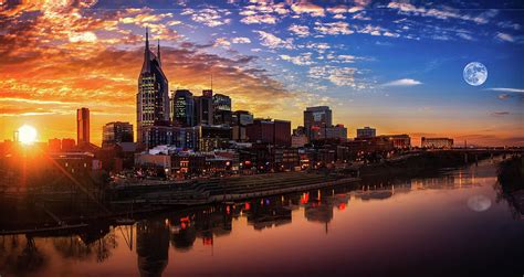 Nashville Skyline Sunset With Moon Photograph By Jonathan Ross Pixels