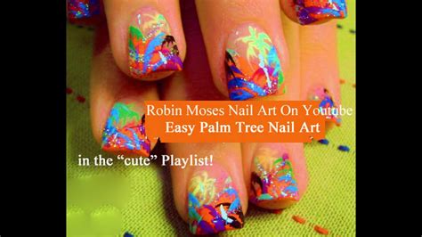 Neon Nail Art Easy Palm Tree Nails With Glitter For