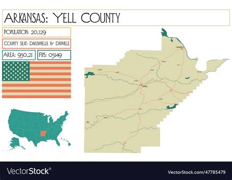 Map Of Yell County In Arkansas Usa Royalty Free Vector Image