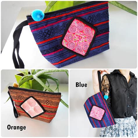 hmong-bag,-zipper-pouch,-small-bag,-cosmetic-bag,-hmong-fabric-hand-embroidery-kp1008-·-golden