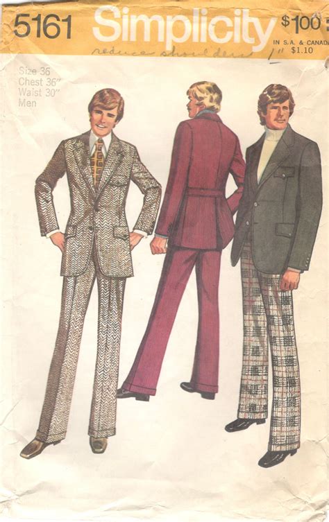 Simplicity 5161 1970s Mens Suit Pattern Cuff Pants Jacket Etsy