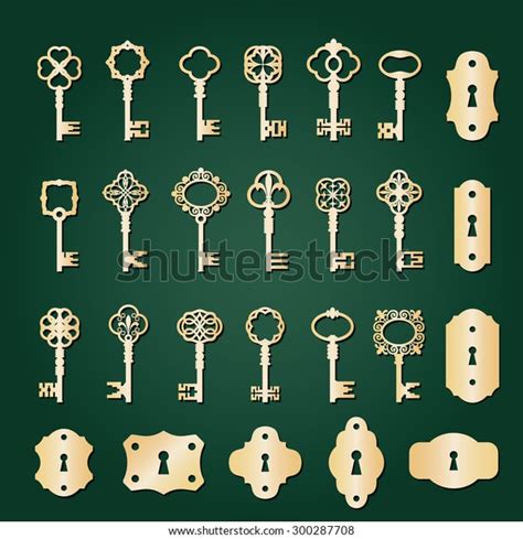 Vintage Golden Keys Keyholes Set Stock Vector Royalty Free 300287708