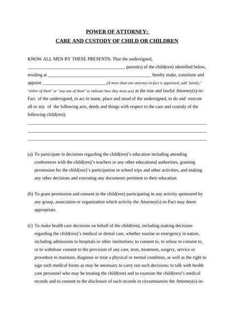 General Power Of Attorney For The Delegation Of Parental Or Legal