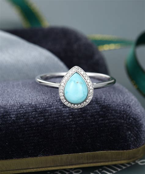 Turquoise Engagement Ring White Gold Vintage Pear Shaped Ring Etsy In
