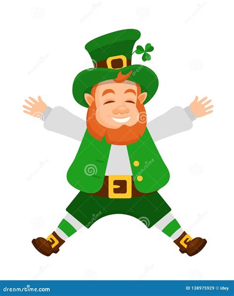 Funny Irish Fantastic Character Leprechaun Laughs Bouncing Up Stock