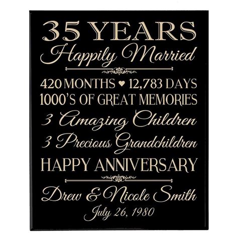We have an excellent assortment of 35th anniversary gifts for her that will make her remember just why she married you all those years ago! 35th Wedding Anniversary Wall Plaque - Personalized | 70th ...