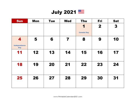 July 2021 Calendar Calendar Printables June Calendar Printable