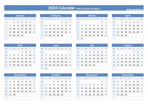 2024 Calendar With Week Numbers Labels Printable 2024 Calendar Printable
