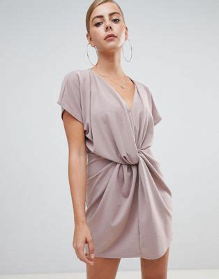Missguided Knot Front Dress In Nude ASOS