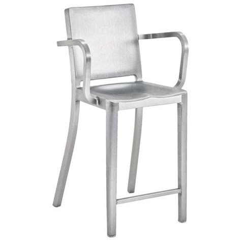 Emeco Hudson Counter Stool With Arms In Brushed Aluminum By Philippe