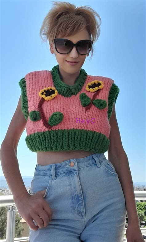 Sunflower Sweater Chunky Knit Sweater For Women Hand Knitted Etsy