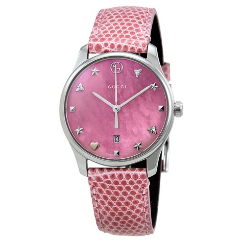 Gucci G Timeless Pink Mother Of Pearl Dial Ladies Leather Watch