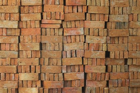 Bricks For Construction Are Lined Up In A Row Texture Background Stock