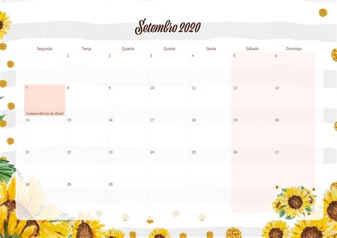 Calendario Mensal Planner Para Professora 2020 Setembro Fazendo A Nossa Festa Calendário