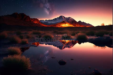 A Peaceful Landscape At Night With Beautiful Nature Environment Stock