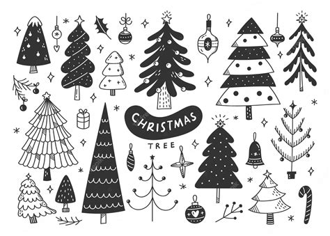 Premium Vector Decorated Christmas Tree Doodle Xmas Design Elements