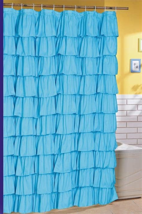Ruffled Blue Fabric Shower Curtain