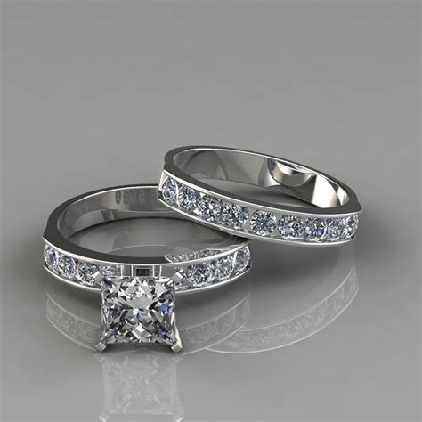 The diamonds used on men's wedding bands are typically much smaller and less flashier than the. Princess Cut Moissanite Engagement Ring and Wedding Band ...