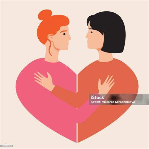Lgbtq Couple Hugging Isolated Women As Concept Of Romance Love Embrace One Another Flat Vector