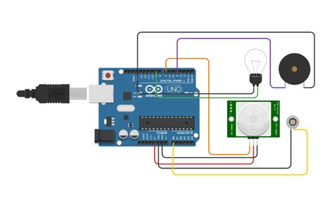 Circuit Design Arduino Pir Dan Sensor Cahaya Tinkercad